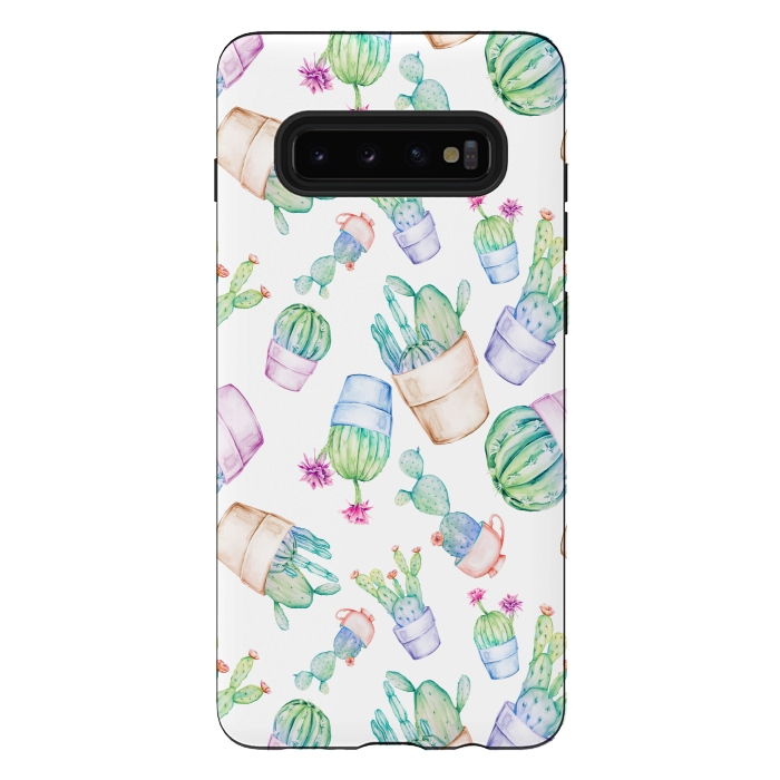 Galaxy S10 plus StrongFit Cactus Pattern Watercolor by Alemi
