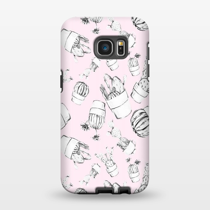 Galaxy S7 EDGE StrongFit Black and White Cactus Pink Background by Alemi