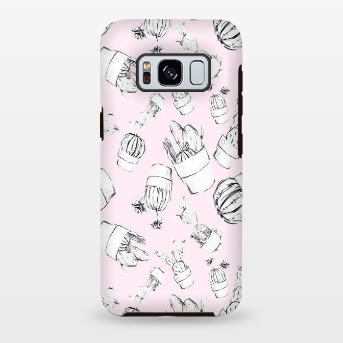 Galaxy S8 plus StrongFit Black and White Cactus Pink Background by Alemi