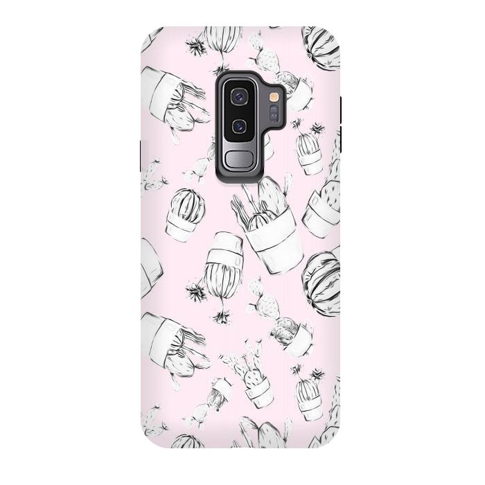 Galaxy S9 plus StrongFit Black and White Cactus Pink Background by Alemi