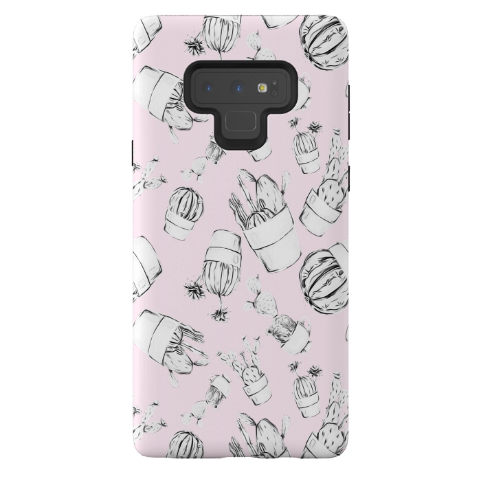Galaxy Note 9 StrongFit Black and White Cactus Pink Background by Alemi