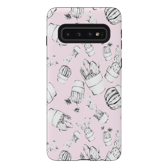 Galaxy S10 StrongFit Black and White Cactus Pink Background by Alemi