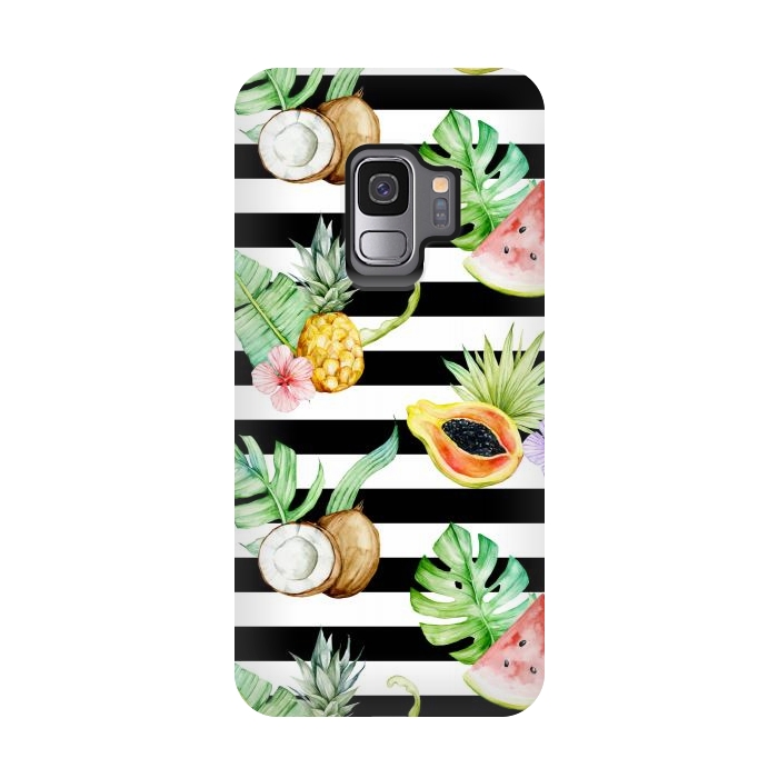 Galaxy S9 StrongFit Tropical Fruits Stripes by Alemi
