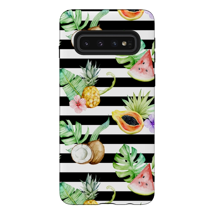 Galaxy S10 StrongFit Tropical Fruits Stripes by Alemi