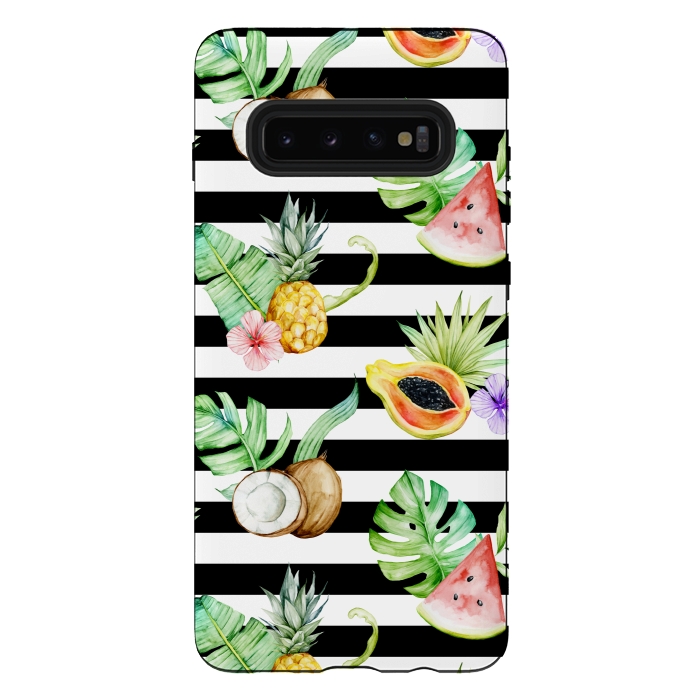 Galaxy S10 plus StrongFit Tropical Fruits Stripes by Alemi