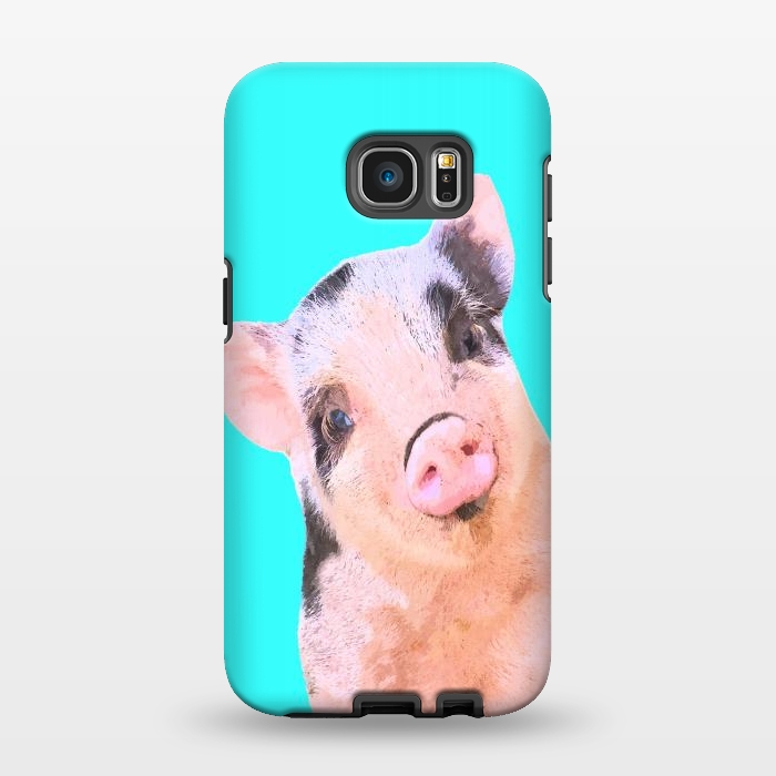 Galaxy S7 EDGE StrongFit Little Pig Turquoise Background by Alemi