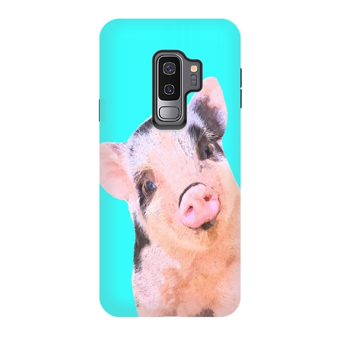 Galaxy S9 plus StrongFit Little Pig Turquoise Background by Alemi