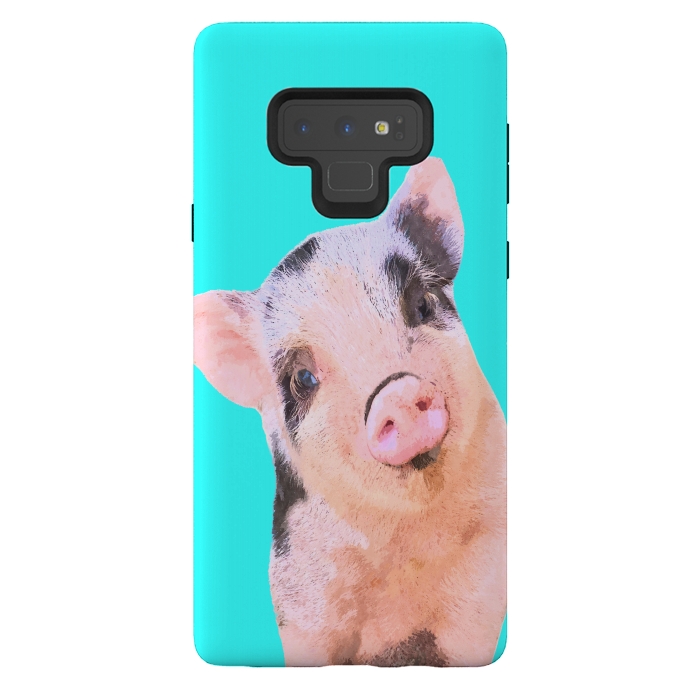 Galaxy Note 9 StrongFit Little Pig Turquoise Background by Alemi