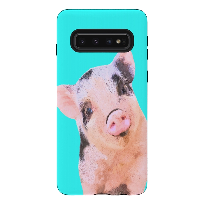 Galaxy S10 StrongFit Little Pig Turquoise Background by Alemi