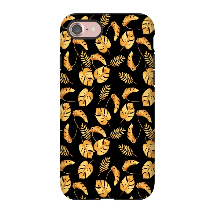 iPhone 7 StrongFit Gold Tropical Leaves Black Background by Alemi