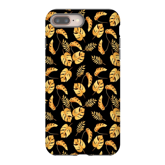 iPhone 7 plus StrongFit Gold Tropical Leaves Black Background by Alemi