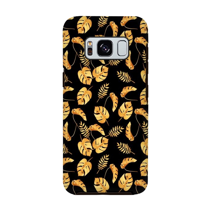 Galaxy S8 StrongFit Gold Tropical Leaves Black Background by Alemi