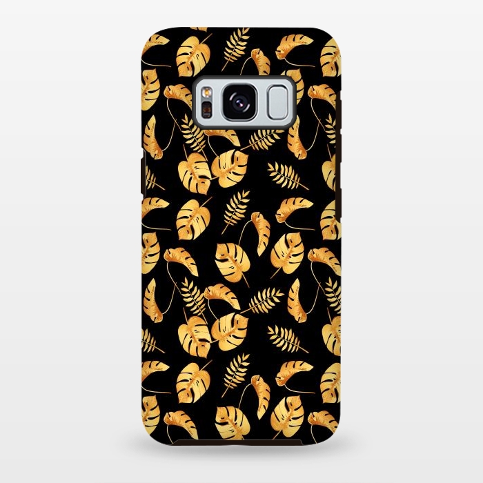 Galaxy S8 plus StrongFit Gold Tropical Leaves Black Background by Alemi