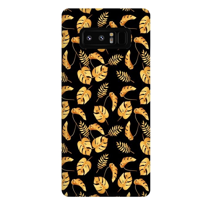 Galaxy Note 8 StrongFit Gold Tropical Leaves Black Background by Alemi