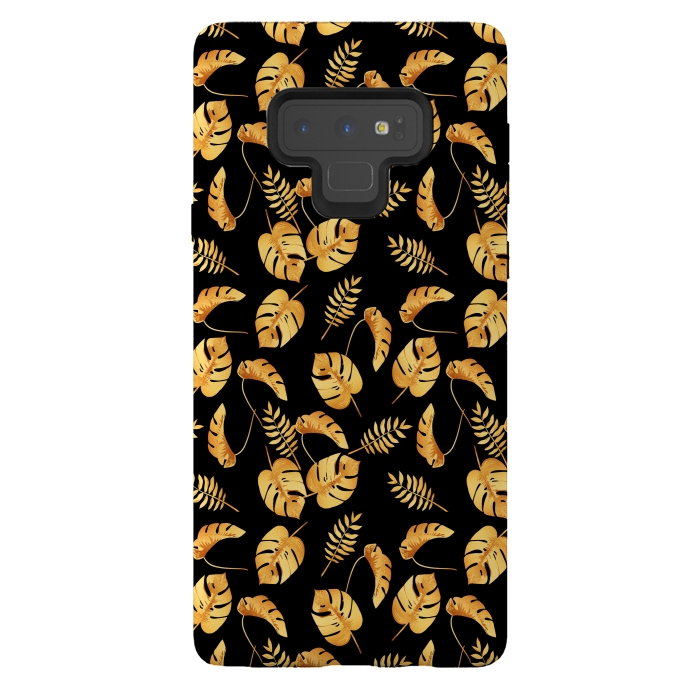 Galaxy Note 9 StrongFit Gold Tropical Leaves Black Background by Alemi
