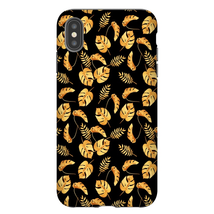 iPhone Xs Max StrongFit Gold Tropical Leaves Black Background by Alemi