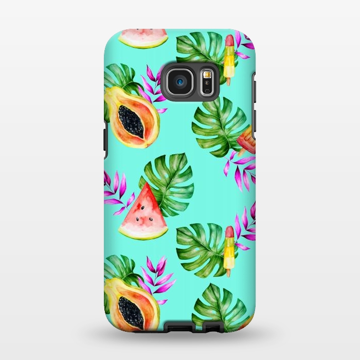 Galaxy S7 EDGE StrongFit Tropical Fruits Ice Lollies Turquoise Background by Alemi