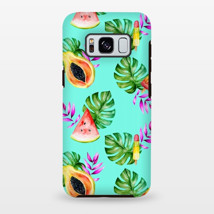 Galaxy S8 plus StrongFit Tropical Fruits Ice Lollies Turquoise Background by Alemi
