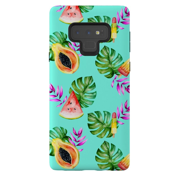 Galaxy Note 9 StrongFit Tropical Fruits Ice Lollies Turquoise Background by Alemi