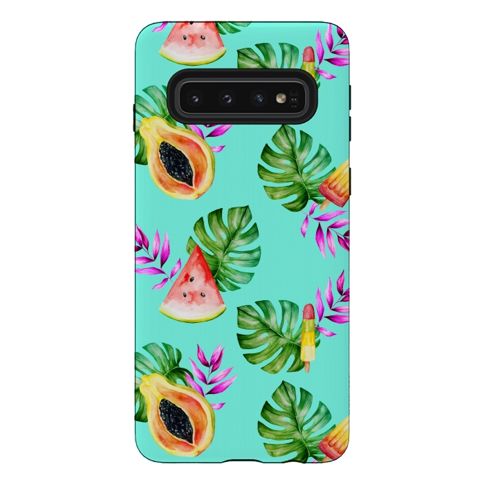 Galaxy S10 StrongFit Tropical Fruits Ice Lollies Turquoise Background by Alemi