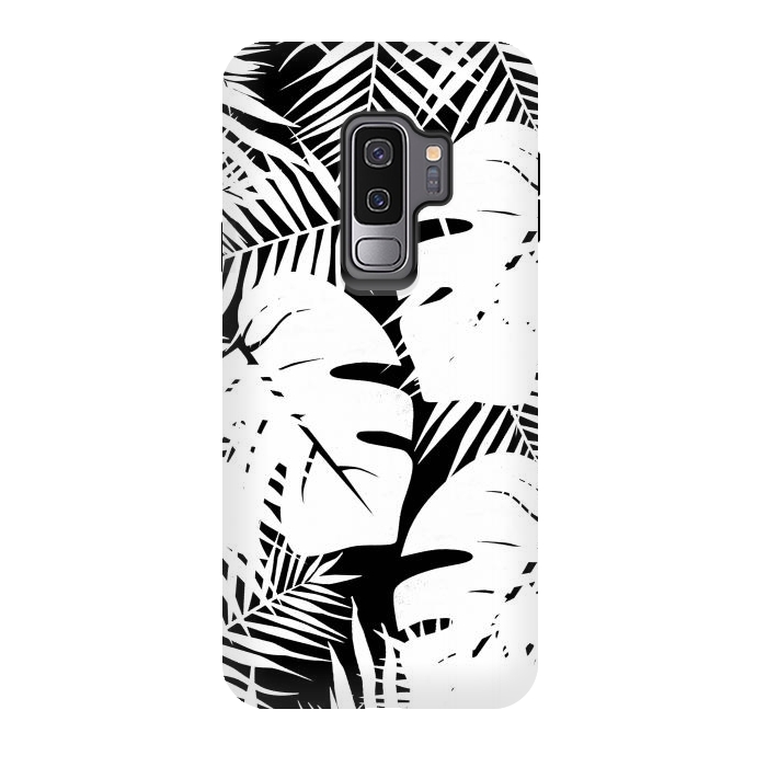 Galaxy S9 plus StrongFit White palm and ficus tropical leaves by Oana 