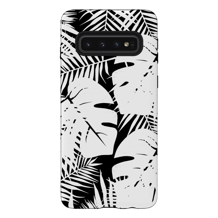 Galaxy S10 StrongFit White palm and ficus tropical leaves by Oana 