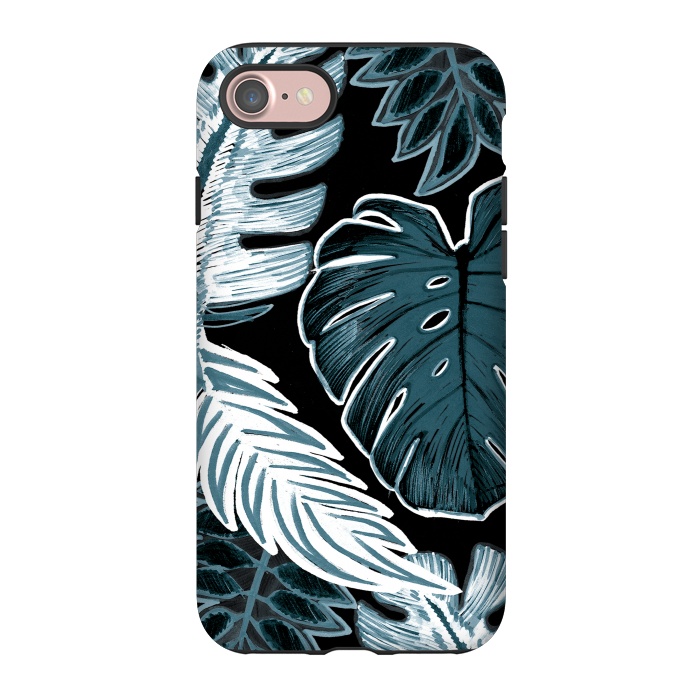 iPhone 7 StrongFit Green white tropical leaves hand sketch by Oana 