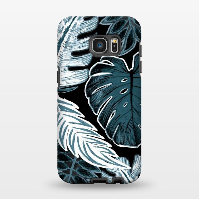 Galaxy S7 EDGE StrongFit Green white tropical leaves hand sketch by Oana 