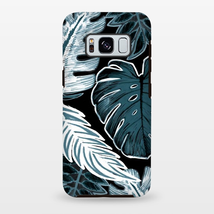 Galaxy S8 plus StrongFit Green white tropical leaves hand sketch by Oana 