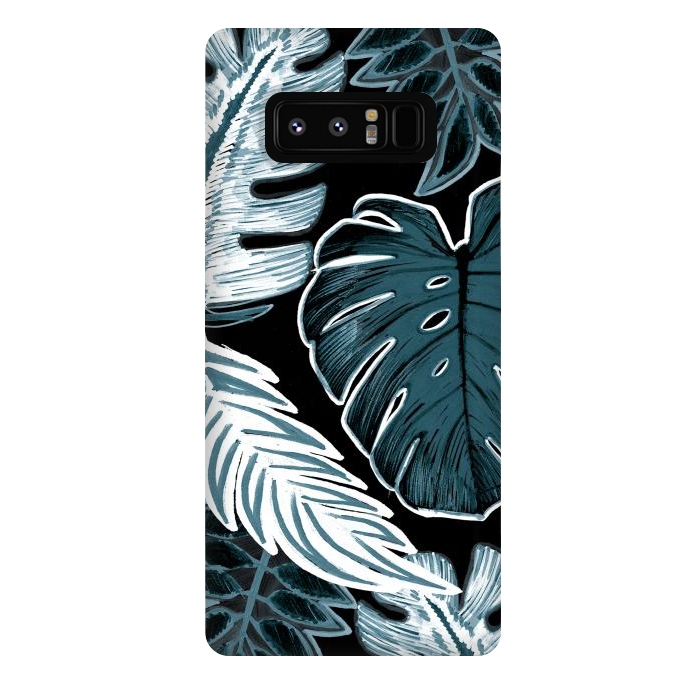 Galaxy Note 8 StrongFit Green white tropical leaves hand sketch by Oana 