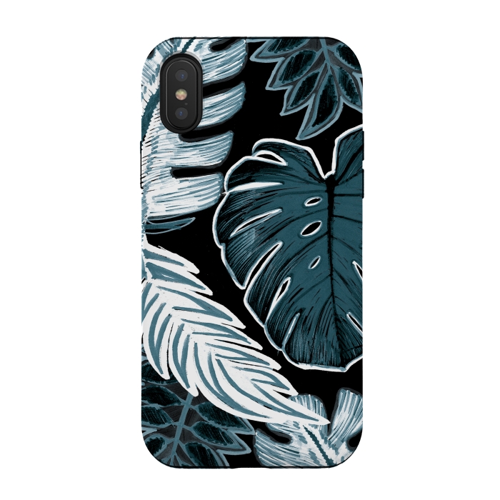 iPhone Xs / X StrongFit Green white tropical leaves hand sketch by Oana 