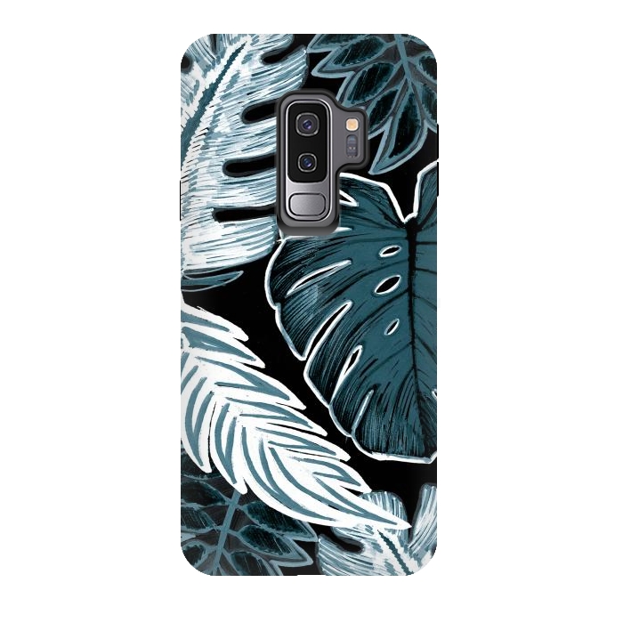 Galaxy S9 plus StrongFit Green white tropical leaves hand sketch by Oana 