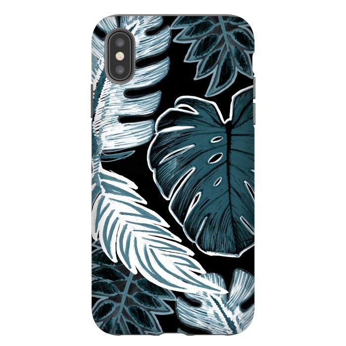 iPhone Xs Max StrongFit Green white tropical leaves hand sketch by Oana 