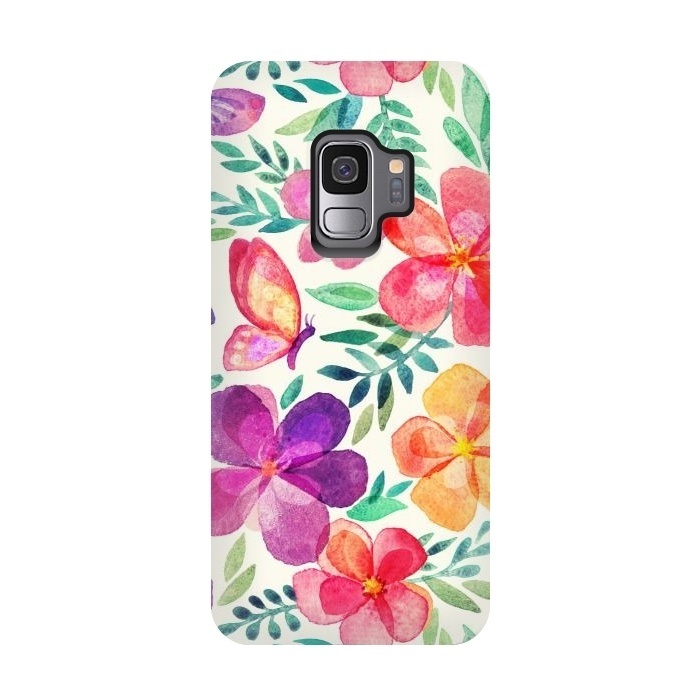 Galaxy S9 StrongFit Pretty Summer Watercolor Blooms by Micklyn Le Feuvre