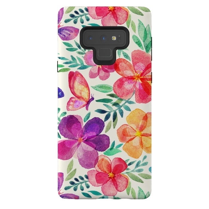 Galaxy Note 9 StrongFit Pretty Summer Watercolor Blooms by Micklyn Le Feuvre