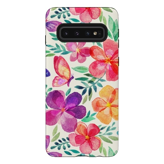 Galaxy S10 StrongFit Pretty Summer Watercolor Blooms by Micklyn Le Feuvre