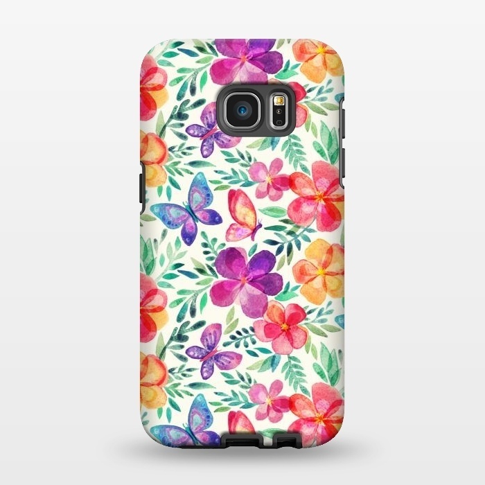 Galaxy S7 EDGE StrongFit Summer Blooms & Butterflies on Cream by Micklyn Le Feuvre