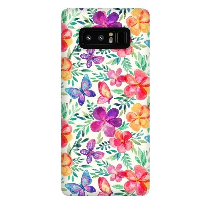Galaxy Note 8 StrongFit Summer Blooms & Butterflies on Cream by Micklyn Le Feuvre