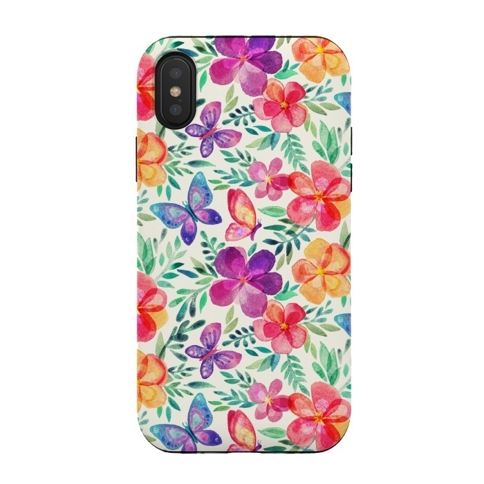 iPhone Xs / X StrongFit Summer Blooms & Butterflies on Cream by Micklyn Le Feuvre