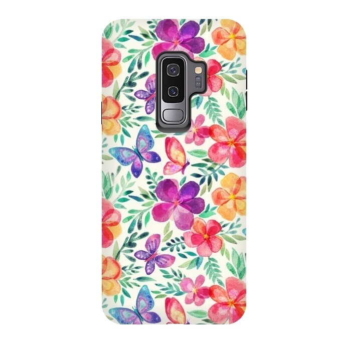 Galaxy S9 plus StrongFit Summer Blooms & Butterflies on Cream by Micklyn Le Feuvre