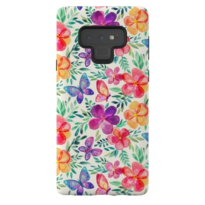 Galaxy Note 9 StrongFit Summer Blooms & Butterflies on Cream by Micklyn Le Feuvre