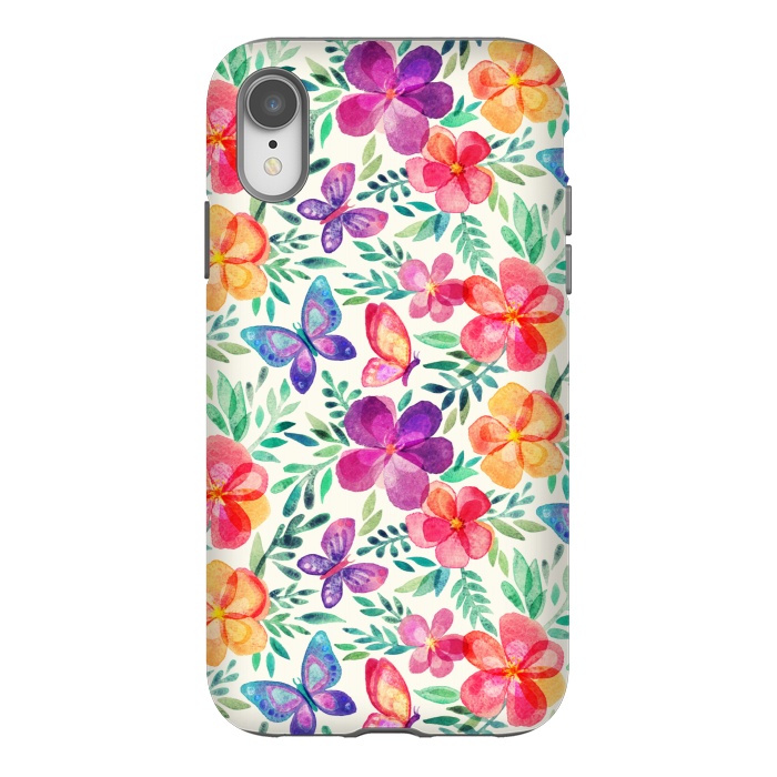 iPhone Xr StrongFit Summer Blooms & Butterflies on Cream by Micklyn Le Feuvre