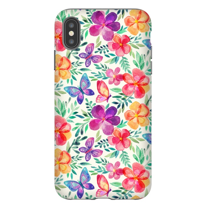 iPhone Xs Max StrongFit Summer Blooms & Butterflies on Cream by Micklyn Le Feuvre