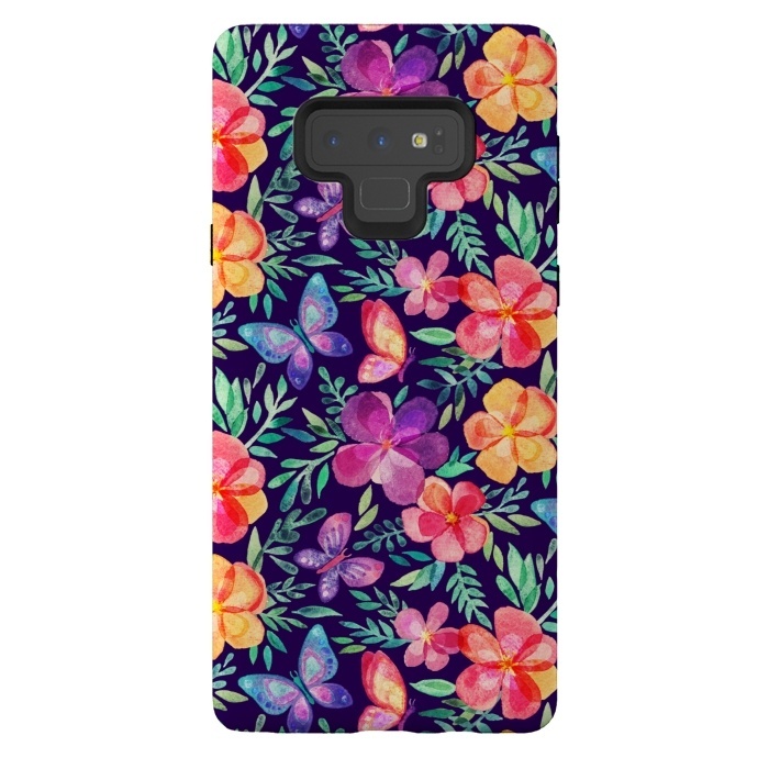 Galaxy Note 9 StrongFit Summer Blooms & Butterflies by Micklyn Le Feuvre