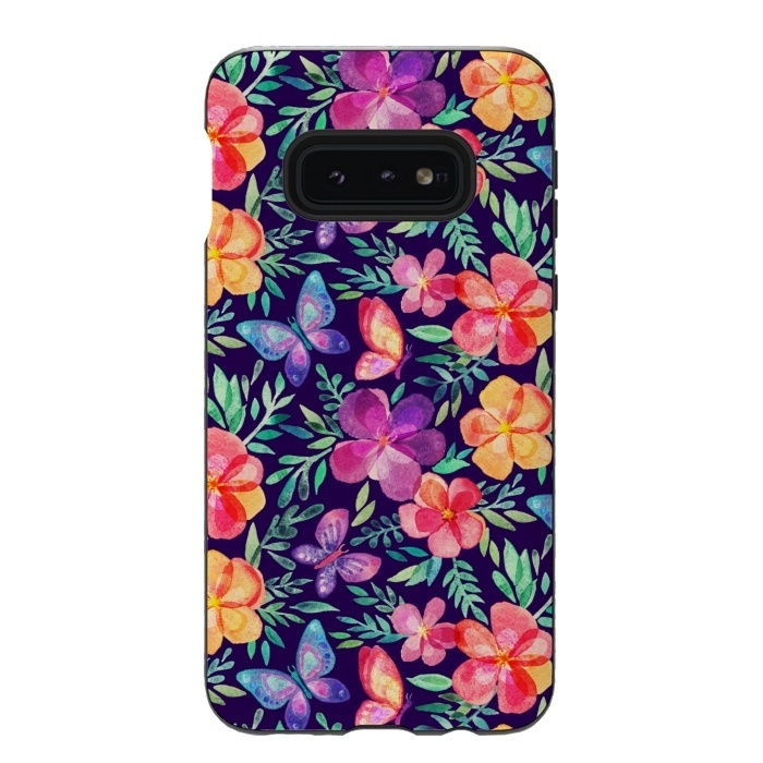Galaxy S10e StrongFit Summer Blooms & Butterflies by Micklyn Le Feuvre