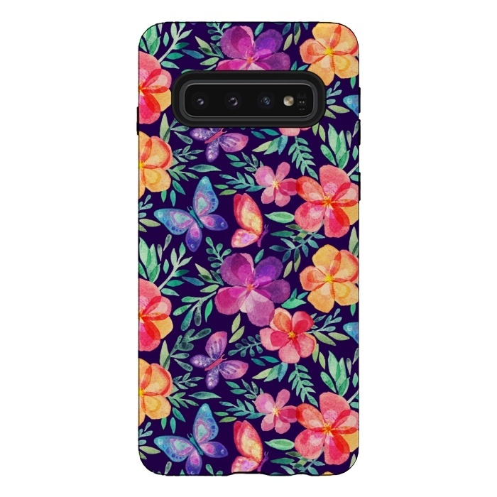 Galaxy S10 StrongFit Summer Blooms & Butterflies by Micklyn Le Feuvre