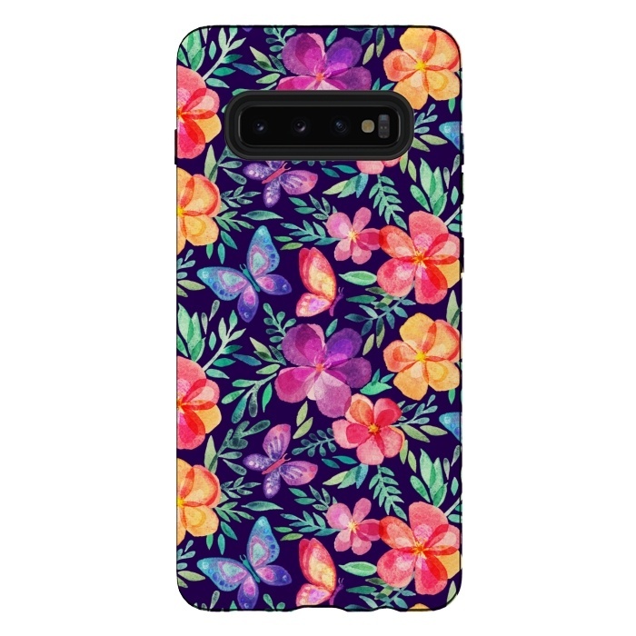 Galaxy S10 plus StrongFit Summer Blooms & Butterflies by Micklyn Le Feuvre