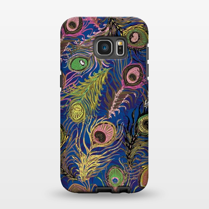 Galaxy S7 EDGE StrongFit Peacock Feathers in Bold Blue by Lotti Brown