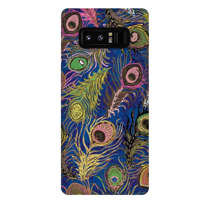Galaxy Note 8 StrongFit Peacock Feathers in Bold Blue by Lotti Brown
