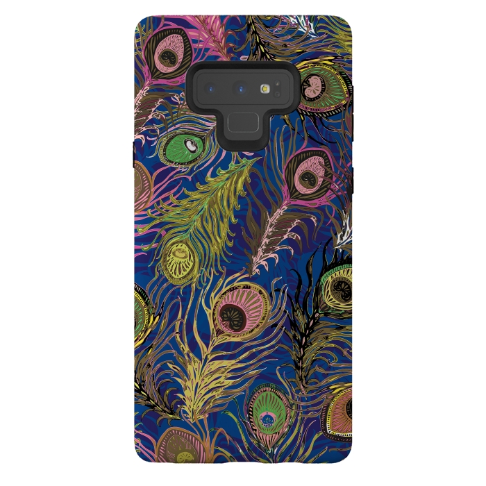Galaxy Note 9 StrongFit Peacock Feathers in Bold Blue by Lotti Brown